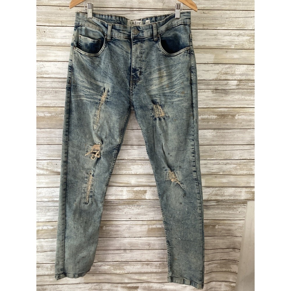 Dash mens 36 x 32 acid wash Distressed Stained Skinny jeans J339